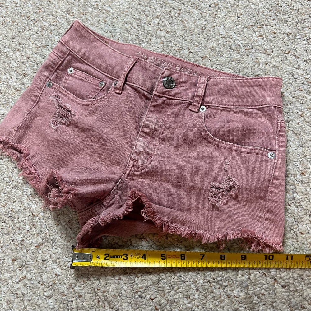 American Eagle Stretch High Rise Shortie Women’s 4 Cutoff Distressed Denim - Picture 10 of 11